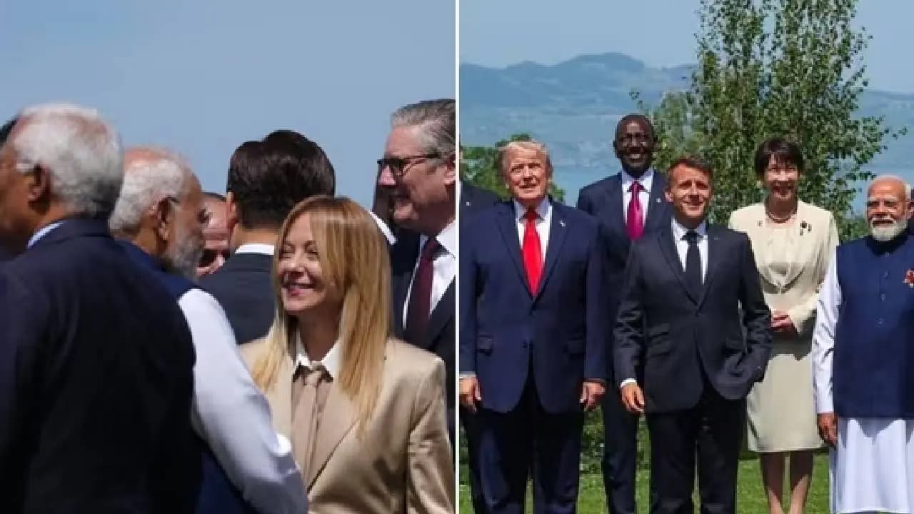 PM Modi smiles next to Trump Meloni Macron at G7 meet pictures emerge