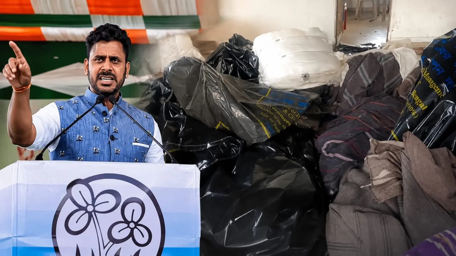 Relief materials rescued from former tmc mla manjoj tiwaris office adjacent godown