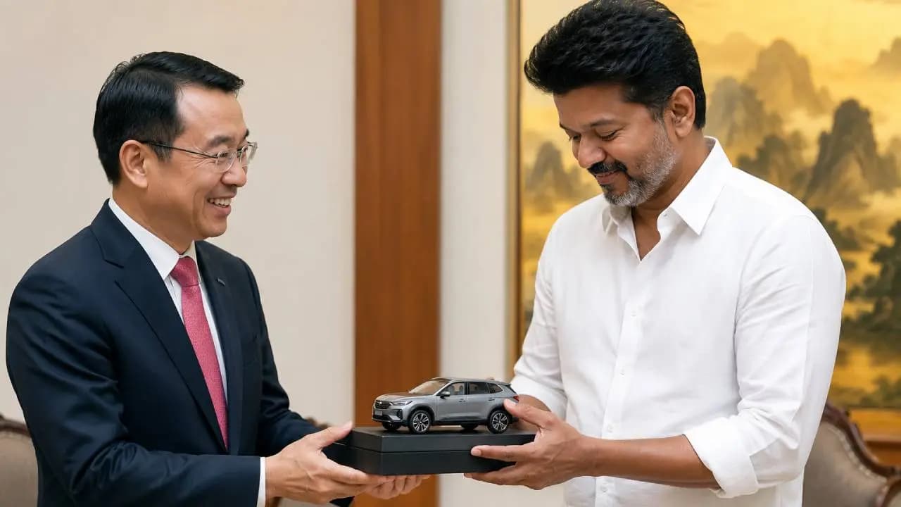 Viral Video: Tamil Nadu CM Vijay Charms Fans While Inspecting VinFast VF8 Scale Model