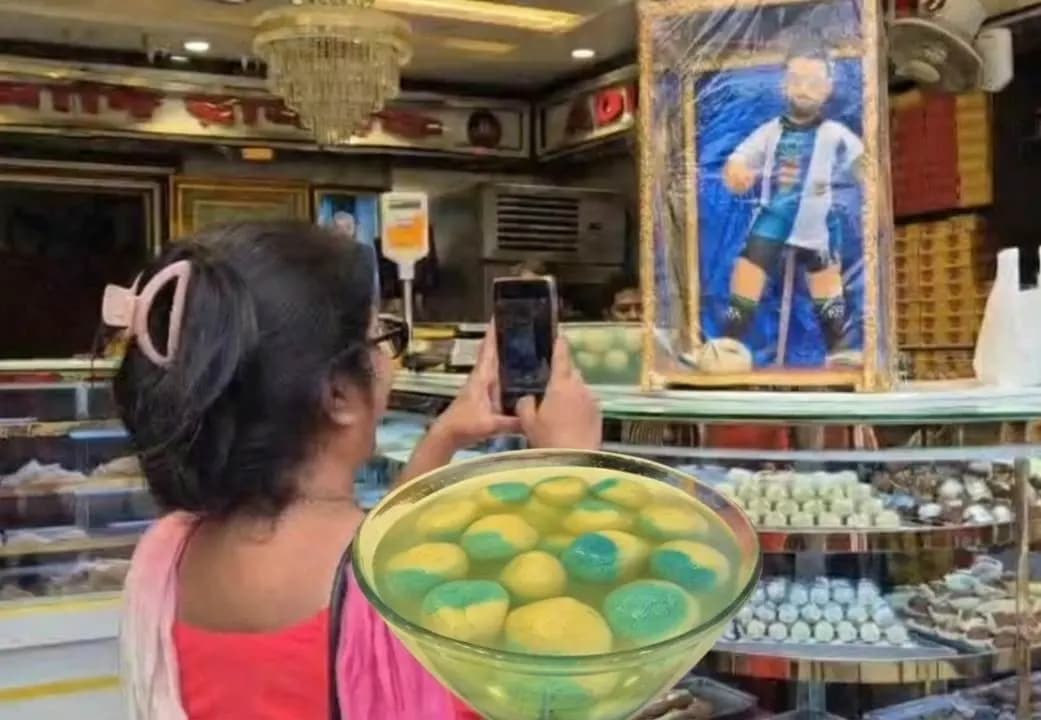 FIFA World Cup Final: Excitement mounts in Barrackpore, North 24 Parganas, ahead of the final Crowds flocked to catch a glimpse of a 21-kg Kheer sculpture of Messi and blue-and-white Rasgullas