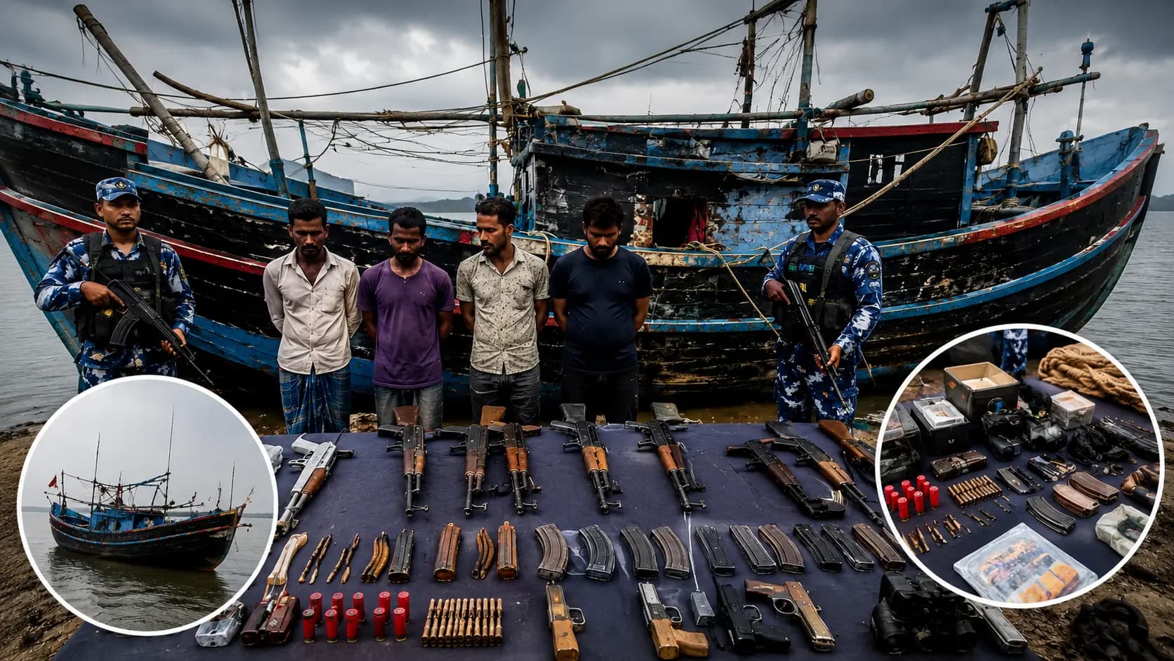 Illegal weapons seized from a fishing boat in sundarban four arrested
