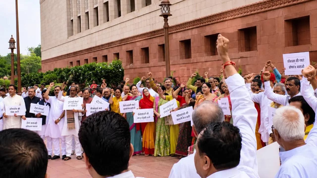 Parliament Showdown: NDA and Opposition Stage Counter Protests Over NEET Paper Leak Row