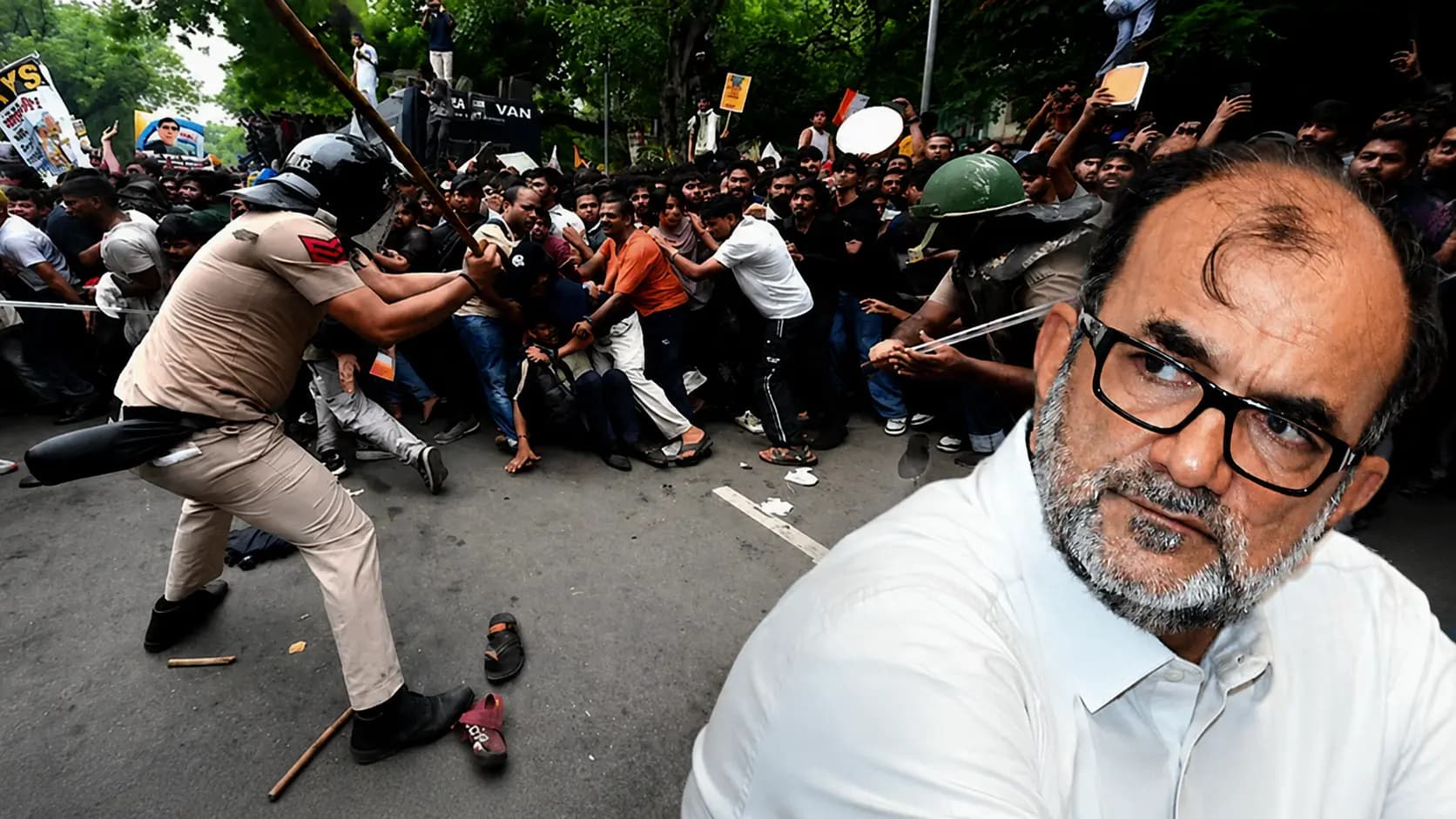 advocate bikashranjan bhattacharya staged protest against police brutality on protesting students at jantar mantar
