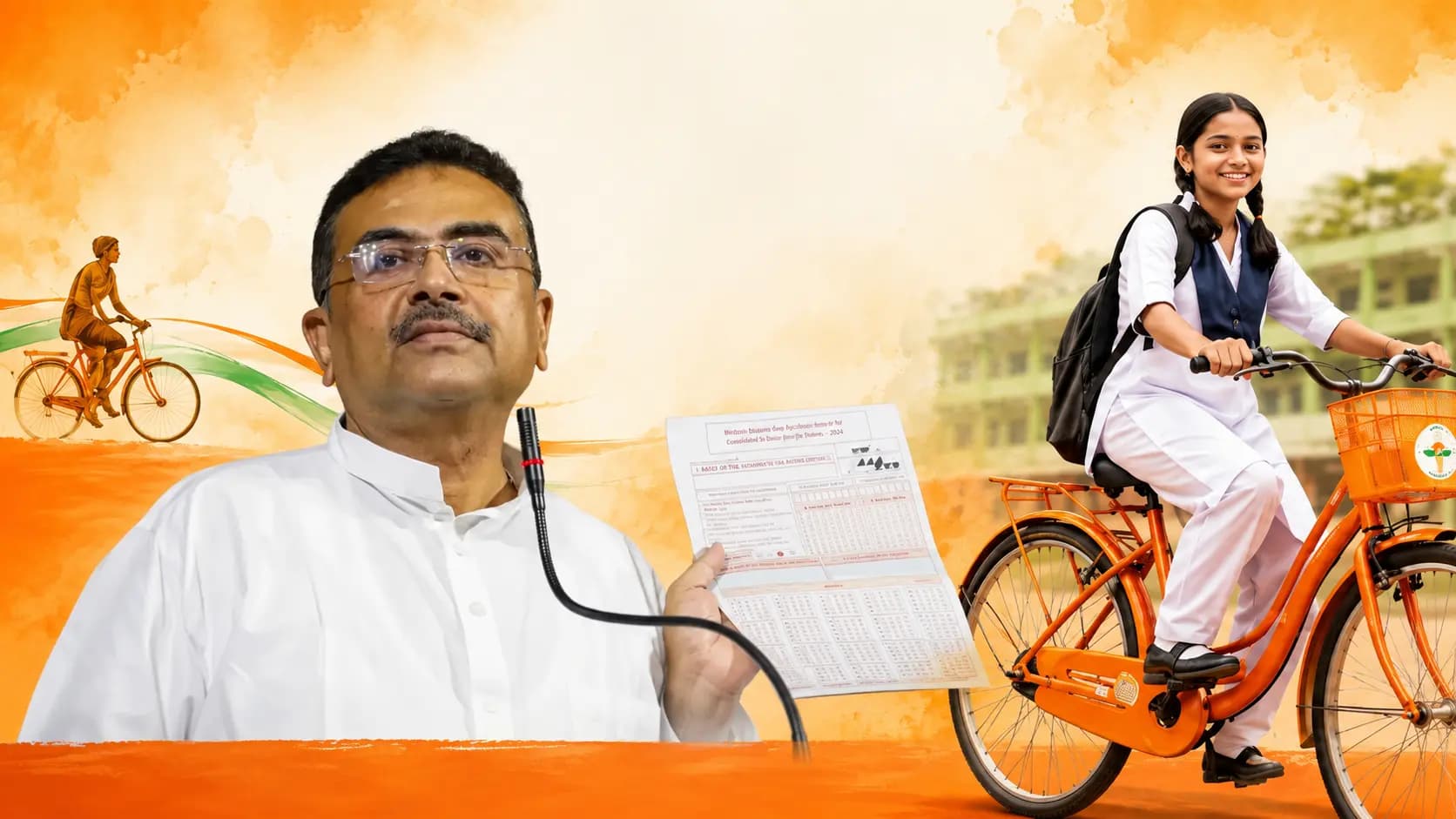 Suvendu Adhikary government: Sabooj Sathi to Sarathi? BJP Poster Claiming Name and Color Change of School Bicycle Scheme Triggers Political Row