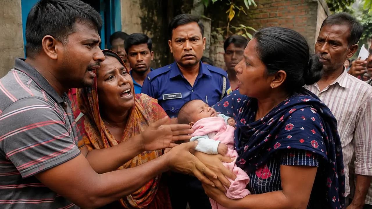 tug-of-war over the rescued newborn between the biological parents and the rescuer
