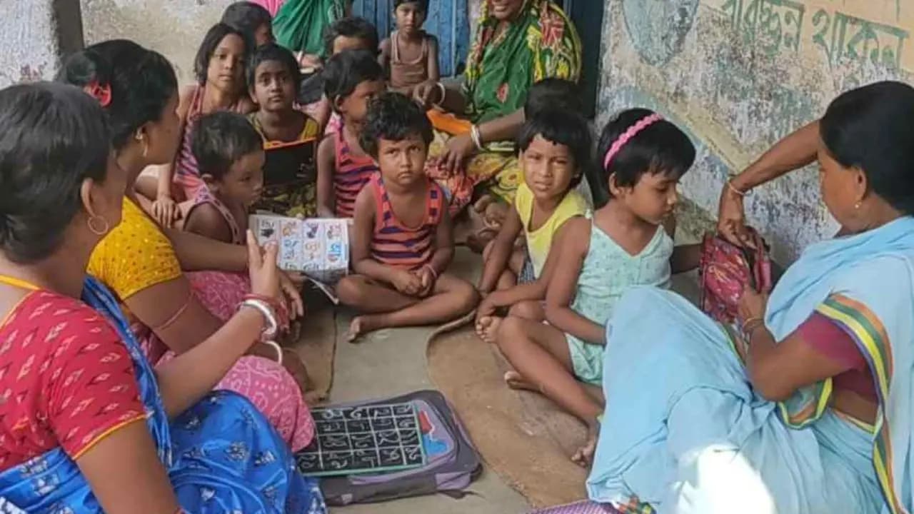 A child severely burned by boiling hot water in an ICDS center in Bhangar